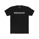 Black t-shirt with 'MIRAMAR' printed on a white background
