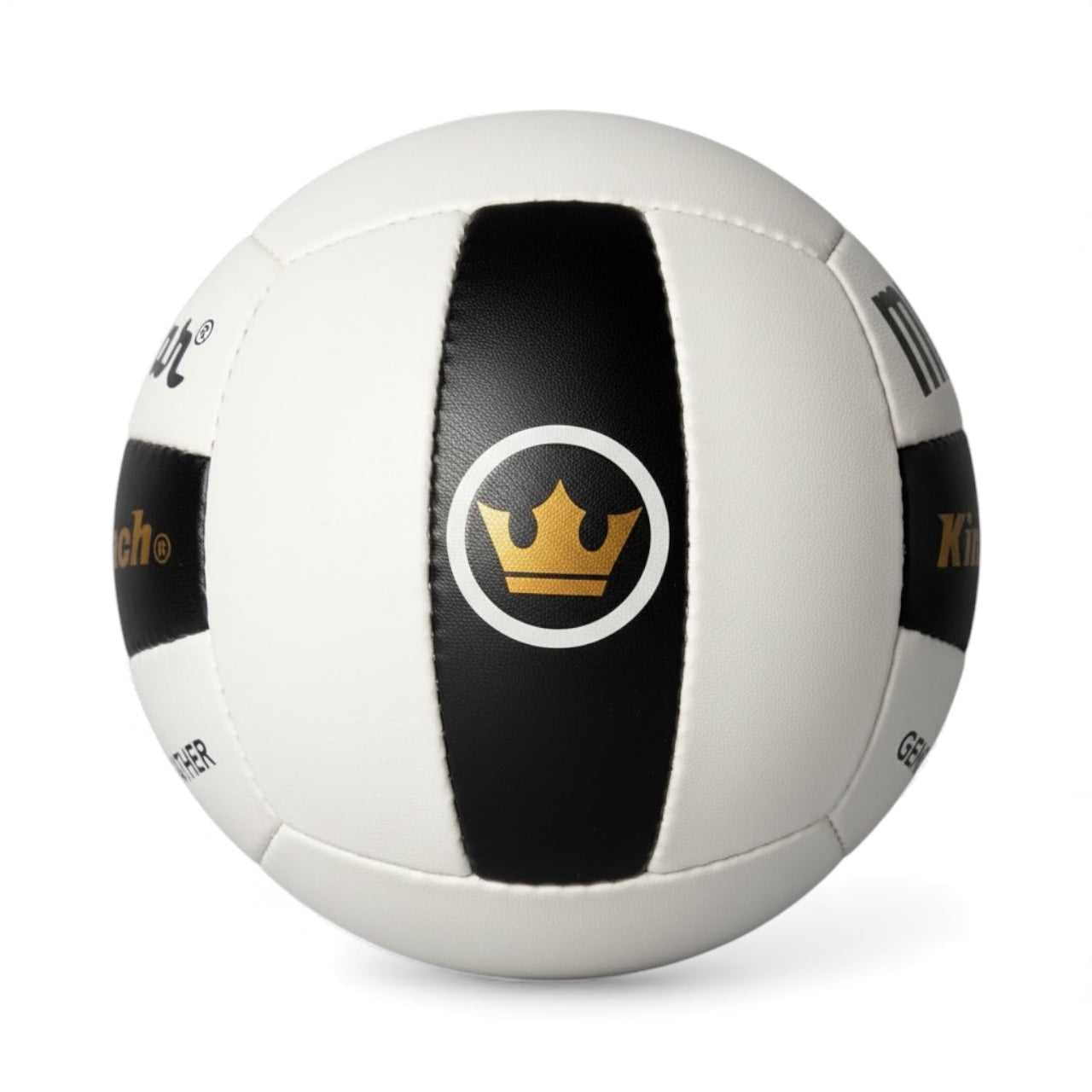 Miramar King of the Beach White and black volleyball with Crown logo on a white background