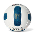 White and blue volleyball with KOB branding on a white background